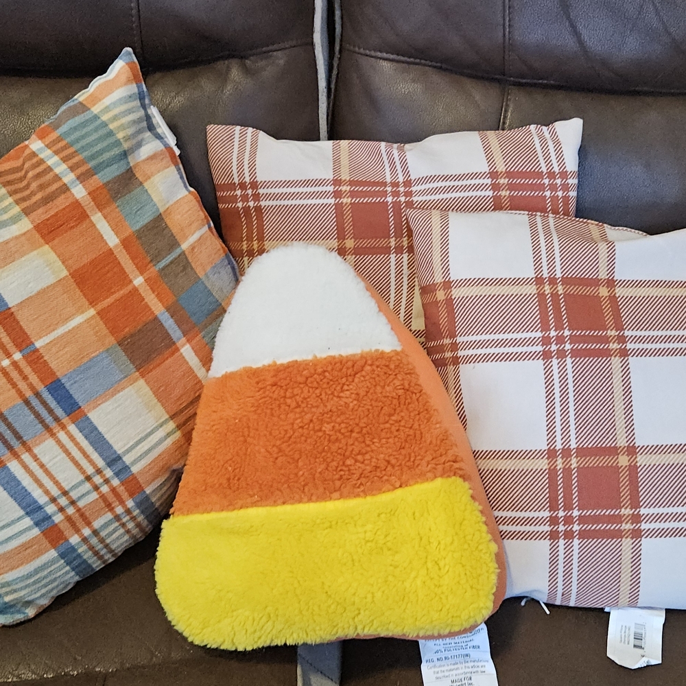 Mainstays Plaid and Candy Corn Decorative Pillows